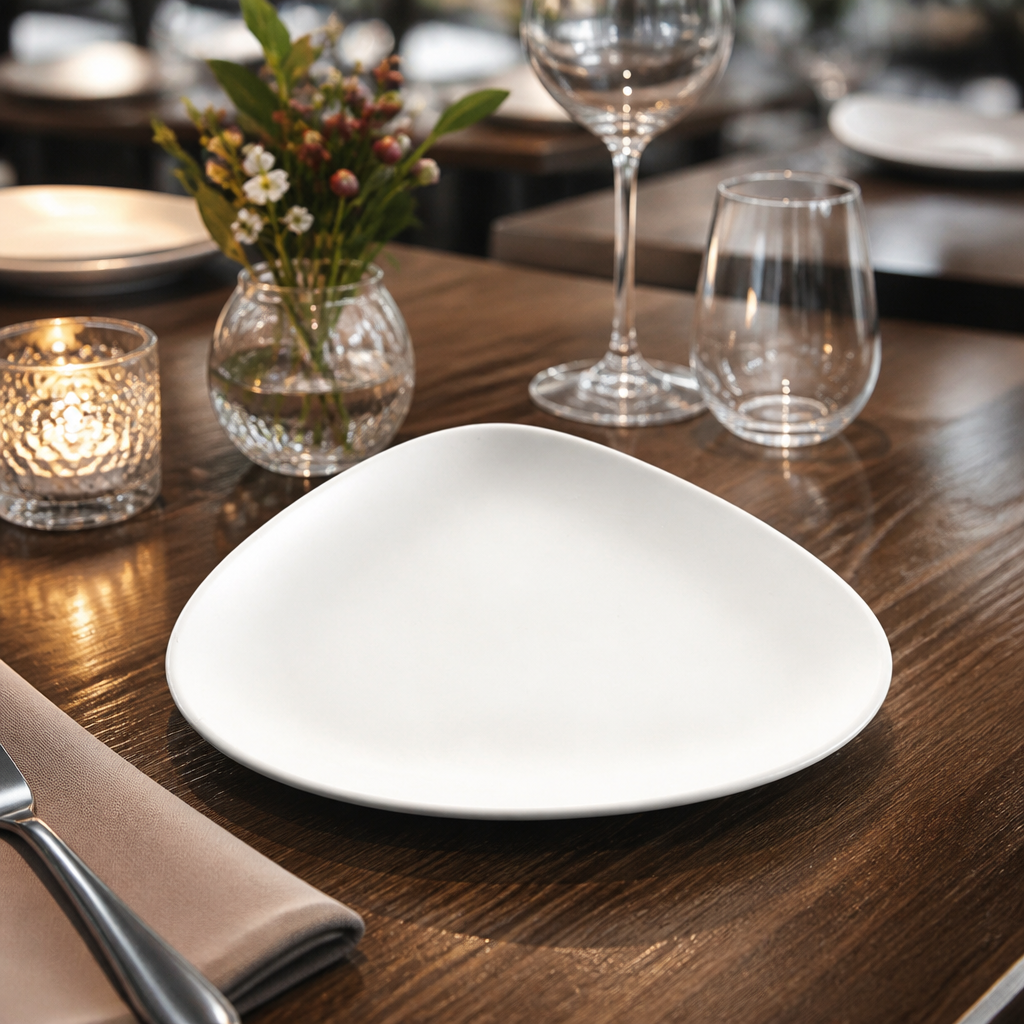 Triangular Chef's Plates 200mm White Vitrified Ceramic for Professional Catering (Pack of 12)