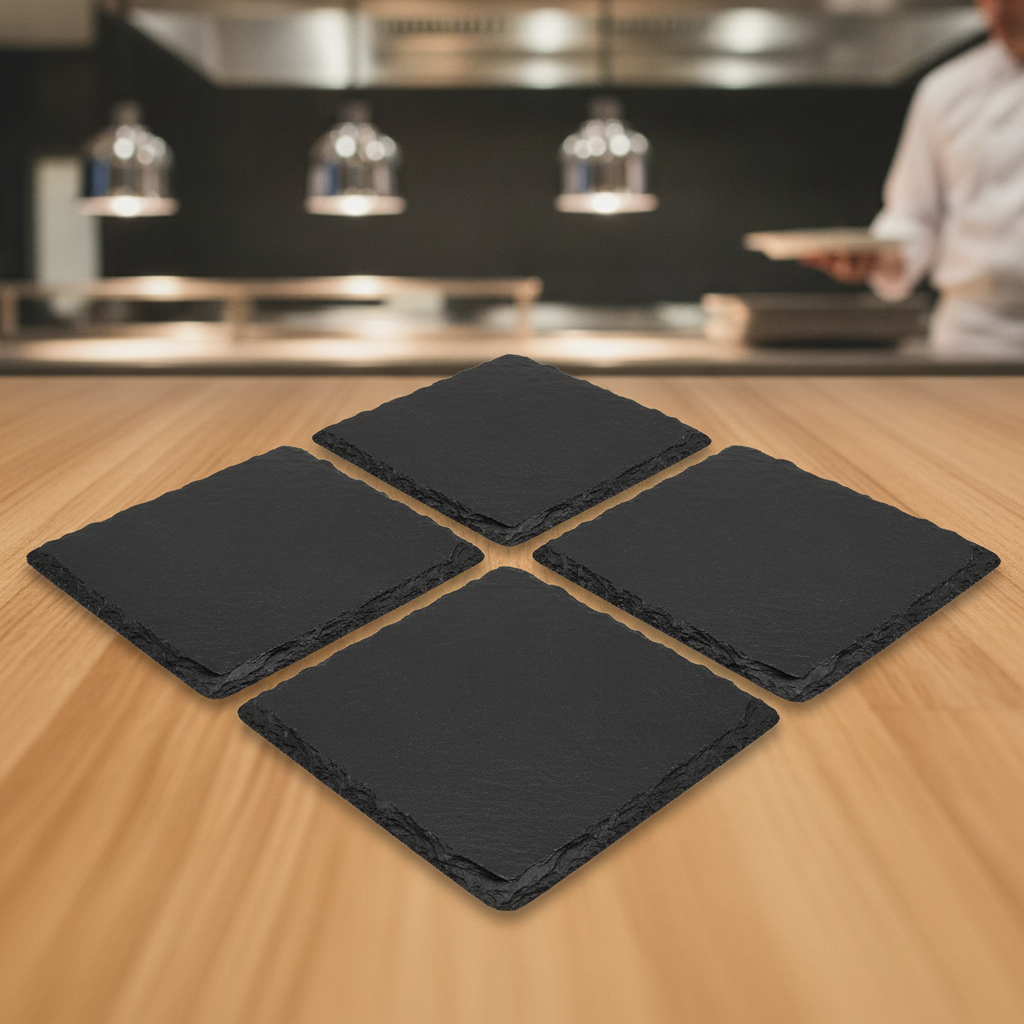 Slate Square Display Trays 130mm for Serving & Display (Pack of 4)