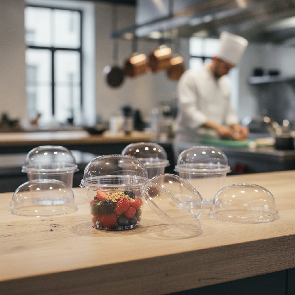 Compostable Clear Food Pot Domed Lids 350ml for Serving Snacks