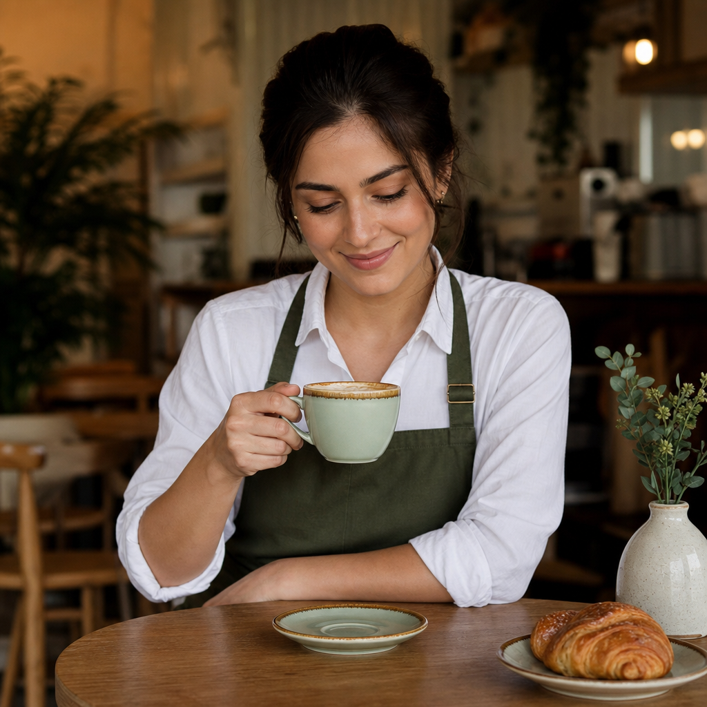 Porcelain Cappuccino Cups 230ml in Moss Green for Cafés (Pack of 6)