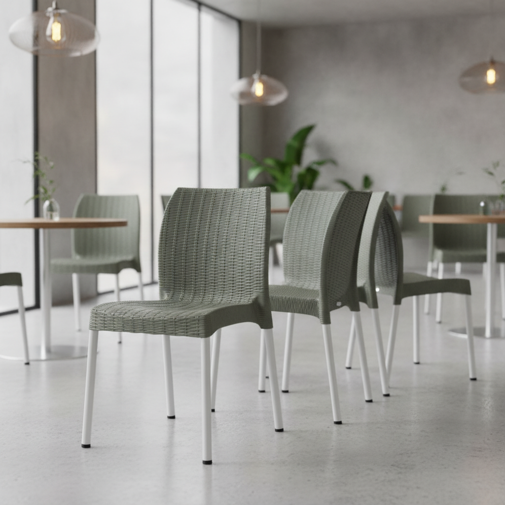 Polypropylene Rattan Side Chairs Green 813mm for Cafés & Restaurants (Pack of 4)