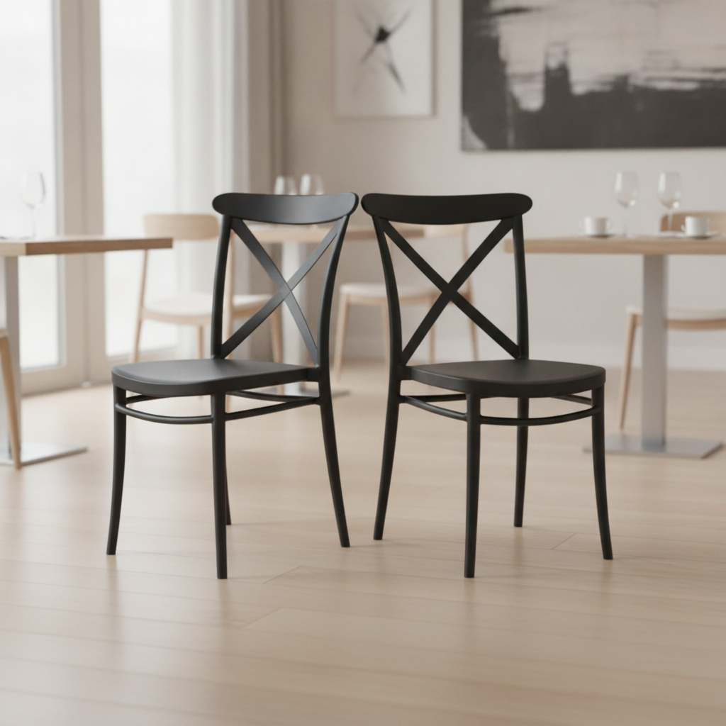 Black Polypropylene Cross Side Chairs 870mm for Hospitality (Pack of 2)