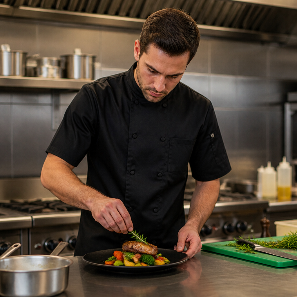 Unisex Polycotton Chef Jacket in Black for Professional Kitchens