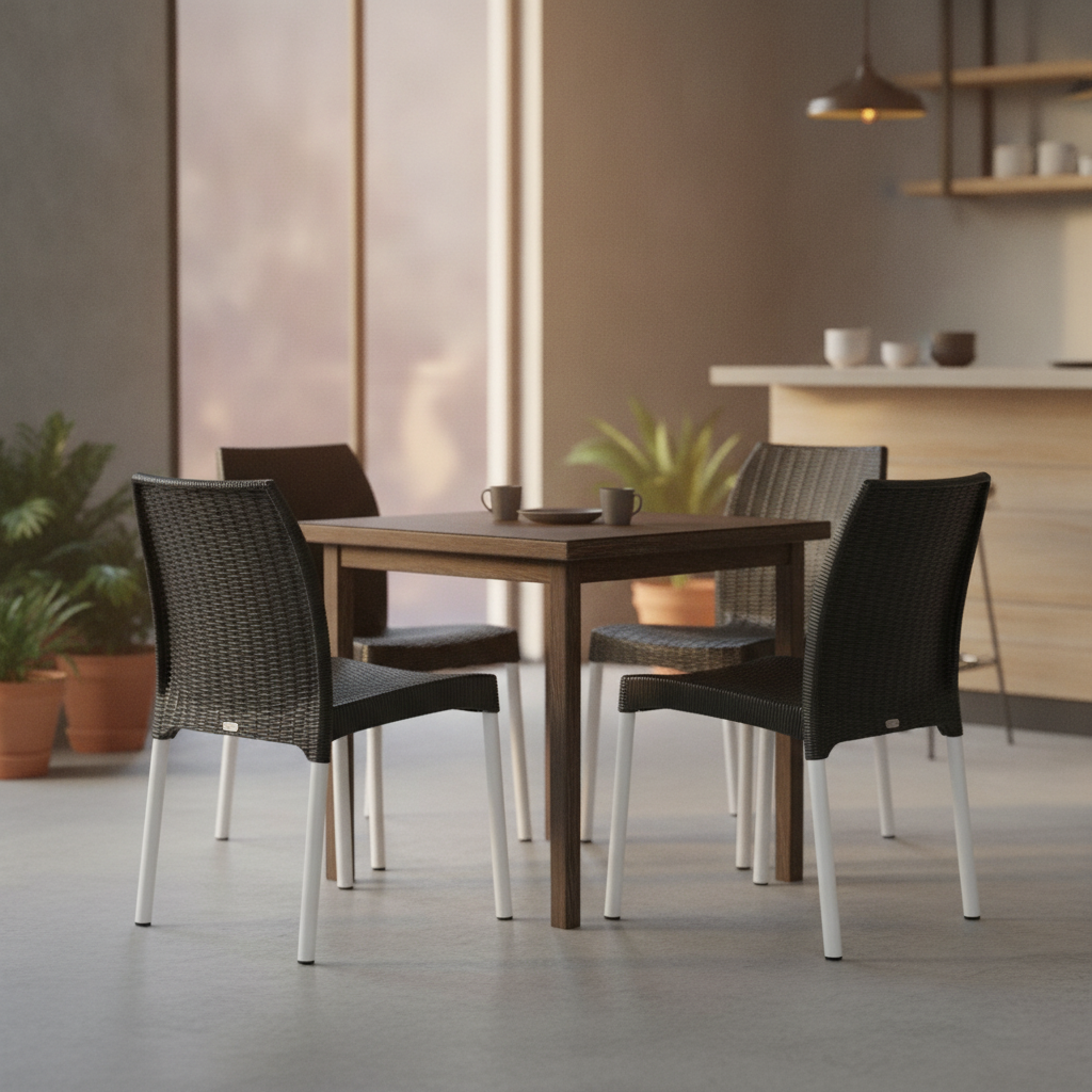 Polypropylene Black Rattan Side Chairs 813mm for Cafés & Restaurants (Pack of 4)