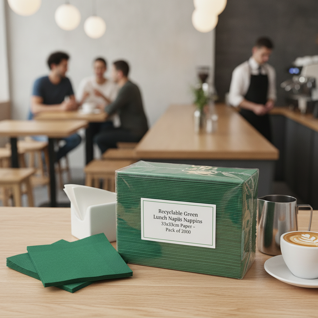 Recyclable Green Lunch Napkins 33x33cm Paper for Bars & Cafés (Pack of 2000)