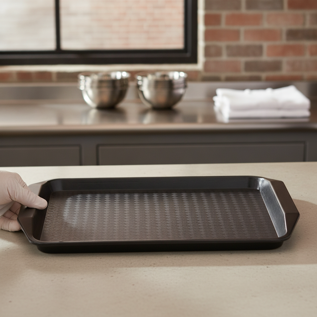 Black Polypropylene Rectangular Fast Food Tray 430x300mm for Commercial Use