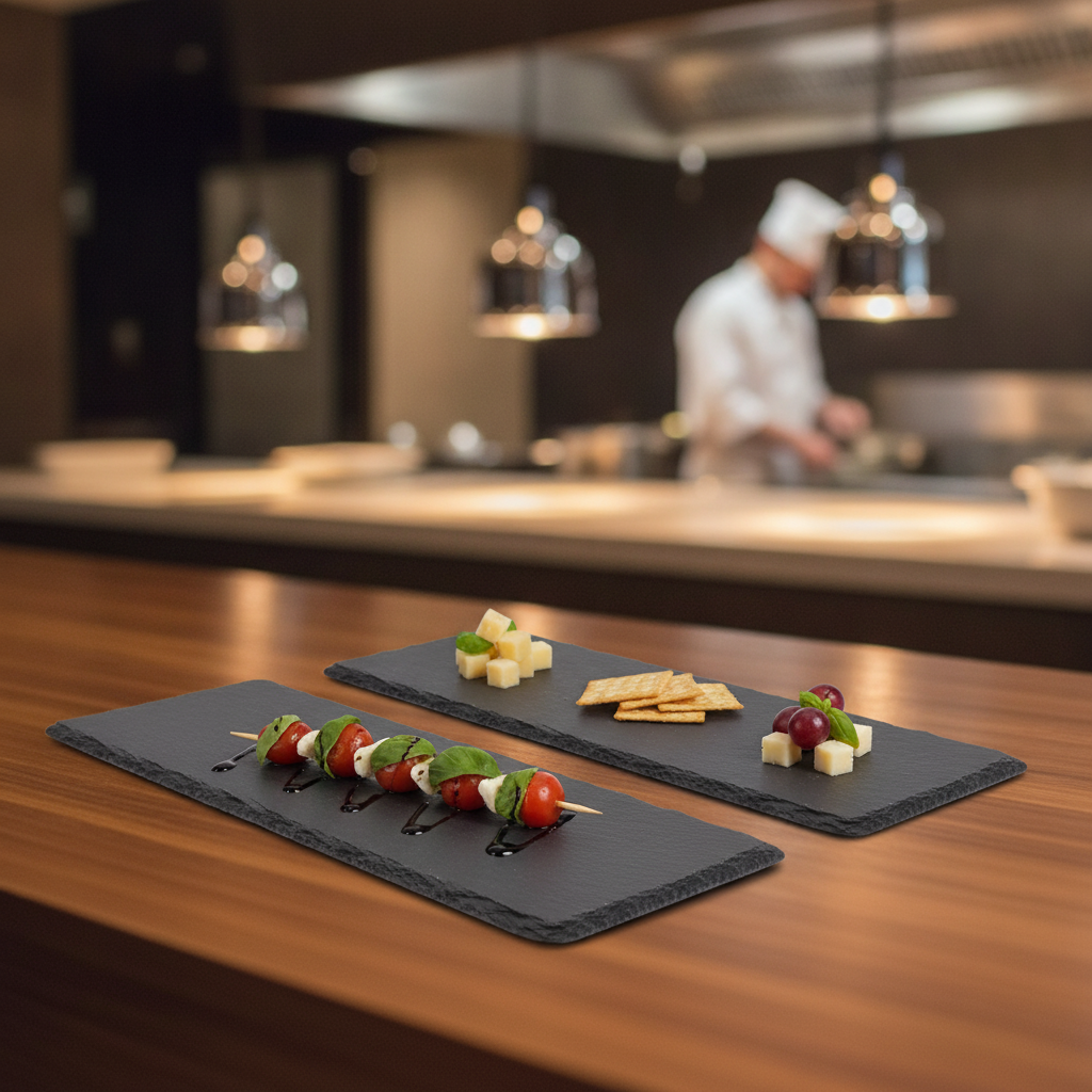Natural Slate Rectangular Platters 280x100mm for Elegant Presentations (Pack of 2)
