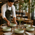 Deep Bowls Green Vitrified Stoneware for Table Settings (Pack of 6)