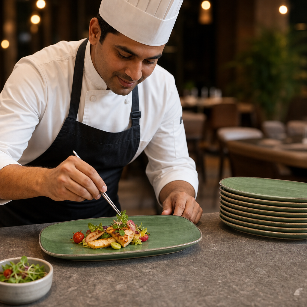 Sorrell Oblong Plates Green Vitrified Ceramic for Hospitality (Pack of 12)