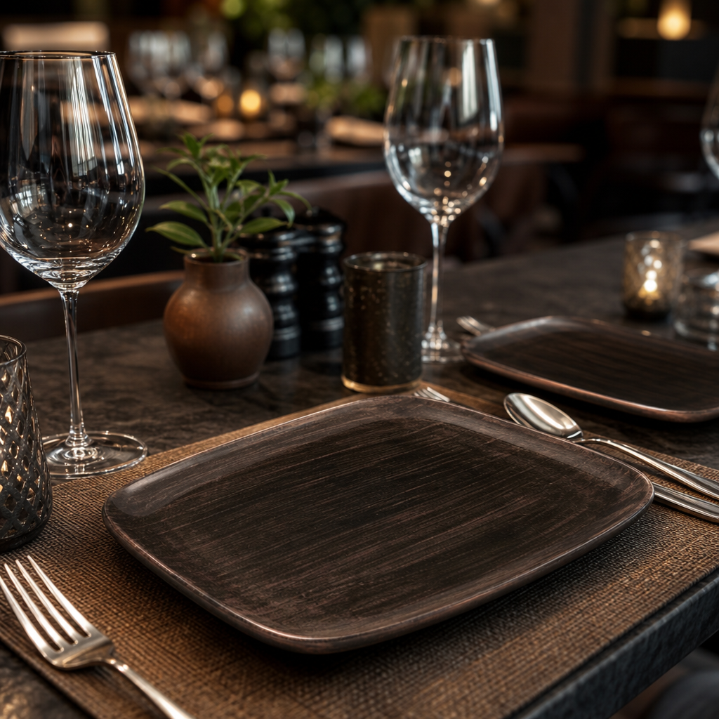 Oblong Plates Iron Black Porcelain for Stylish Dining (Pack of 6)