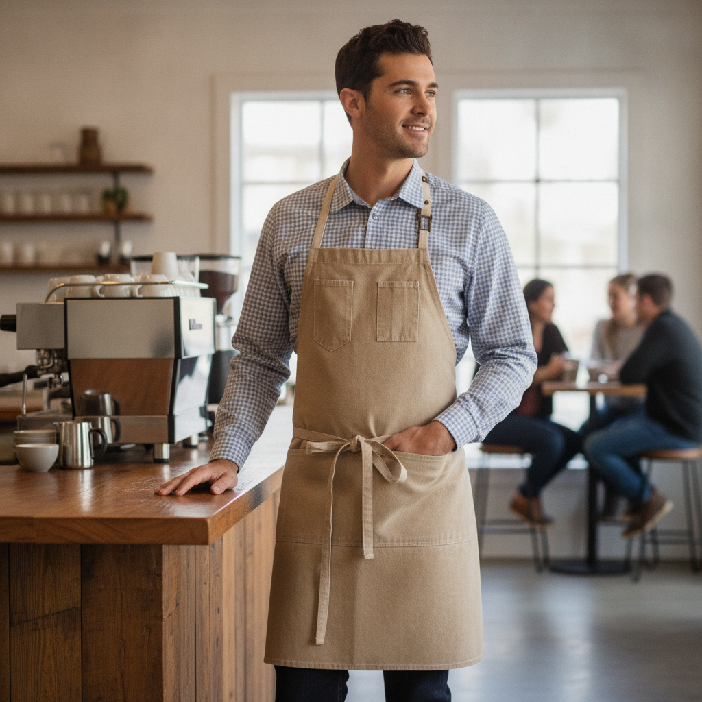 Cotton Beige Bib Apron for Artisan Cafés & Restaurants