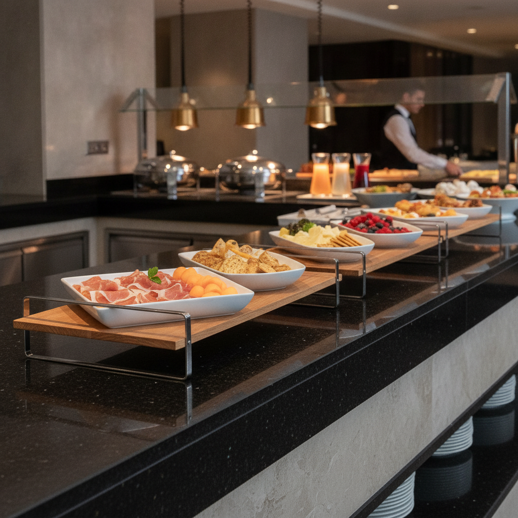 Oak Wood and Stainless Steel Medium Presentation Table for Buffets