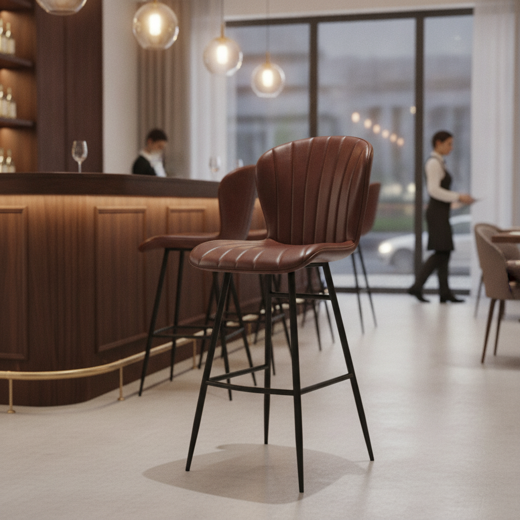 Genuine Leather Bar Stool with Steel Frame 1150x510mm for Indoor Dining