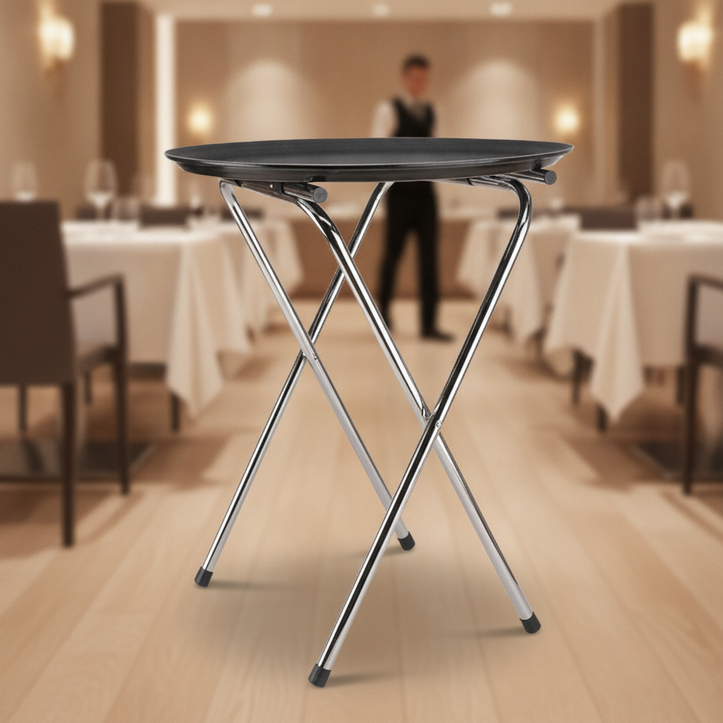 Chrome-Plated Steel Folding Tray Stand for Efficient Service