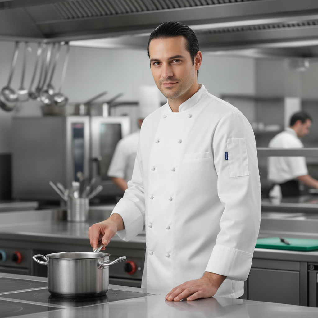 Cotton & Recycled Polyester White Chef Jacket for Professional Kitchens