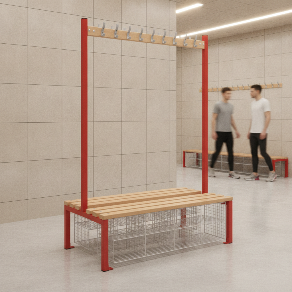 Powder Coated Steel Double-Sided Island Seating for Changing Rooms