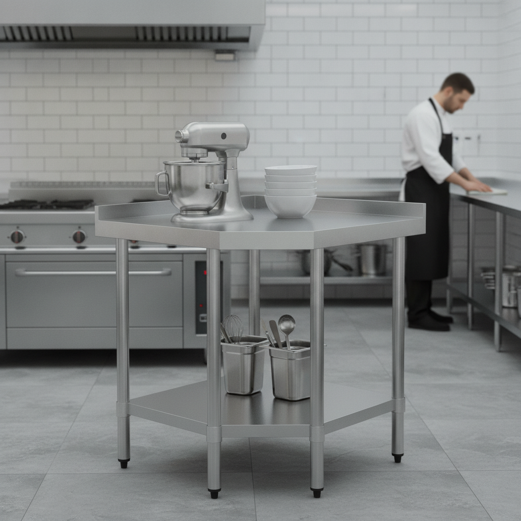 304 Stainless Steel Corner Table 700mm for Kitchen Workspaces