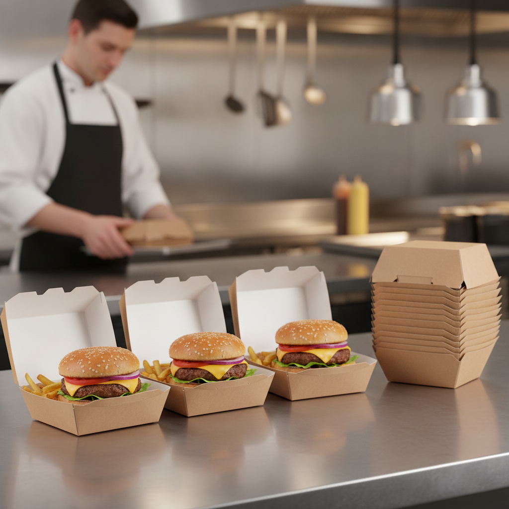 Kraft Paperboard Burger Boxes for Food-to-Go (Pack of 250)
