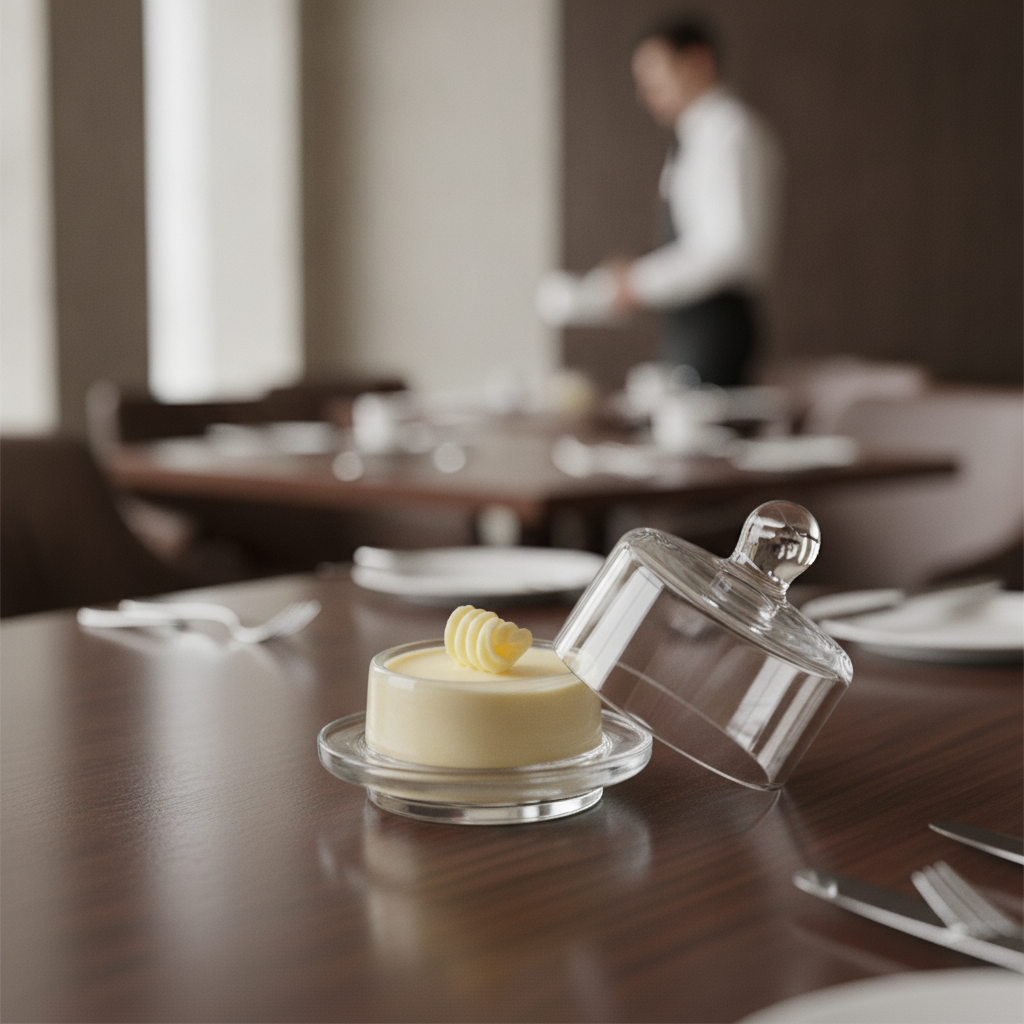 Glass Butter Dish with Cloche 90mm for Meal Service