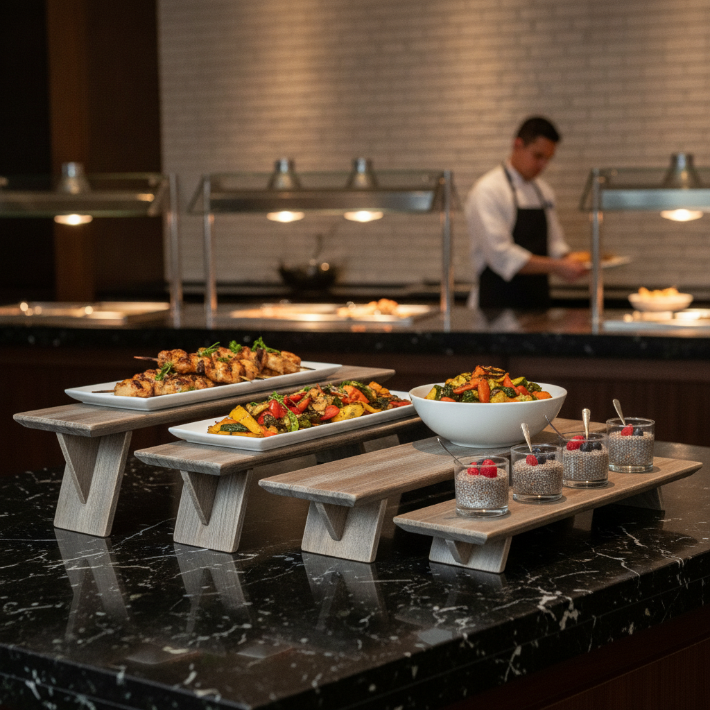 Wood Riser Set in Ash Grey 140x152mm for Upscale Buffet Presentations
