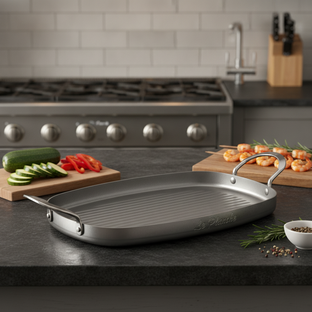 Carbon Steel Grill Pan with Handles 38x26cm for Healthy Cooking