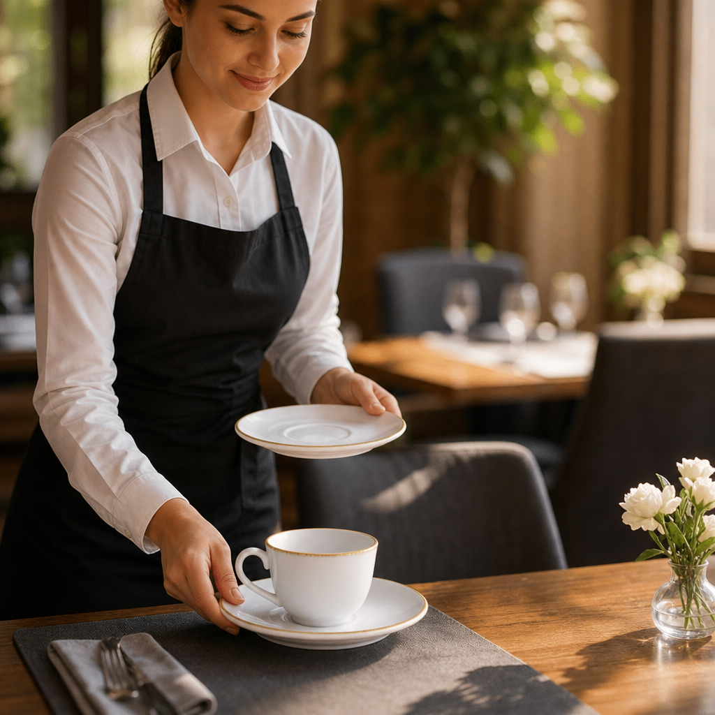 Cups and Saucers 340ml Porcelain for Home Dining (Pack of 6)