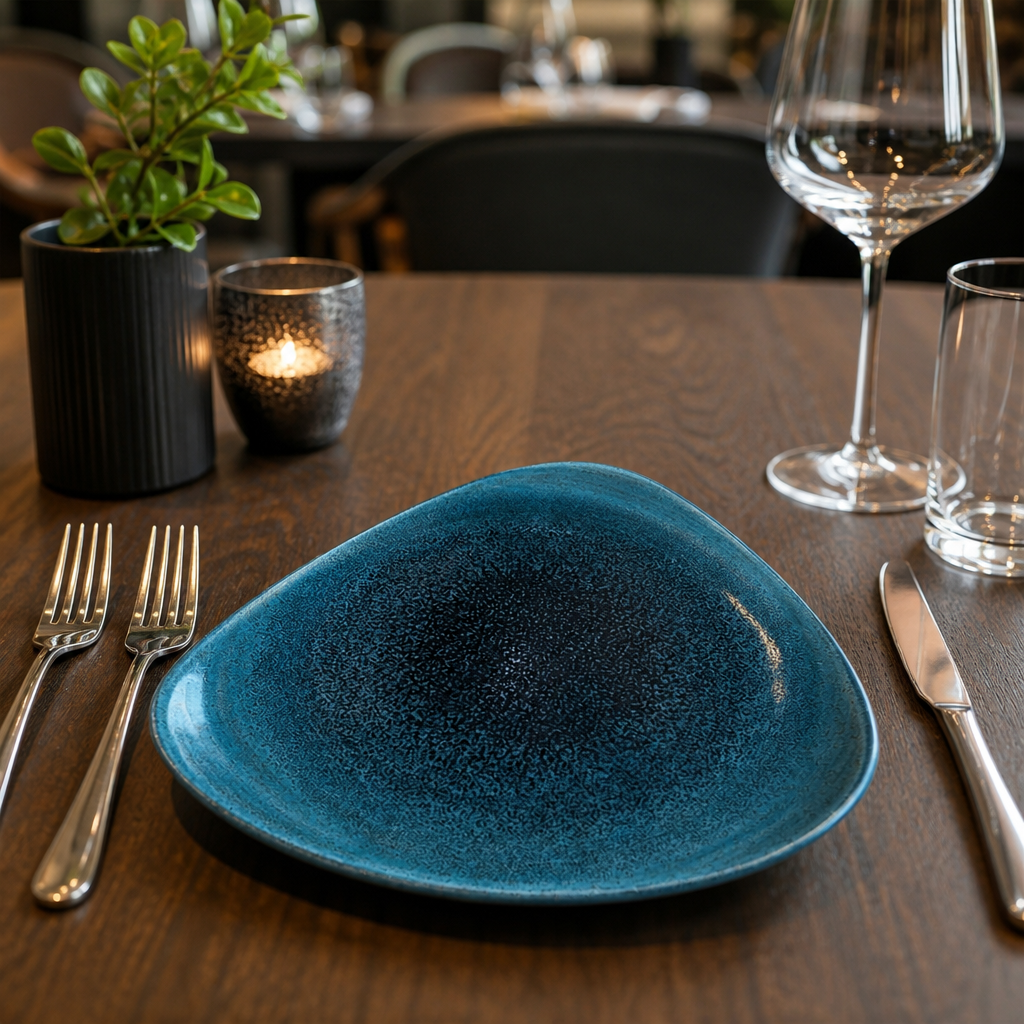 Triangle Plates 192mm Teal Vitrified Porcelain for Restaurants & Cafés (Pack of 12)