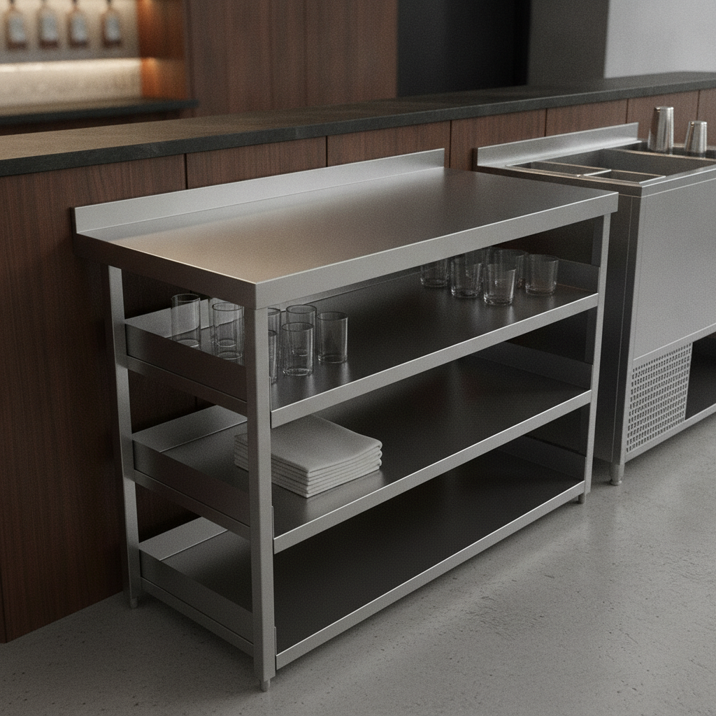 Stainless Steel Bar Shelving Station with 3 Removable Shelves for Modular Bars