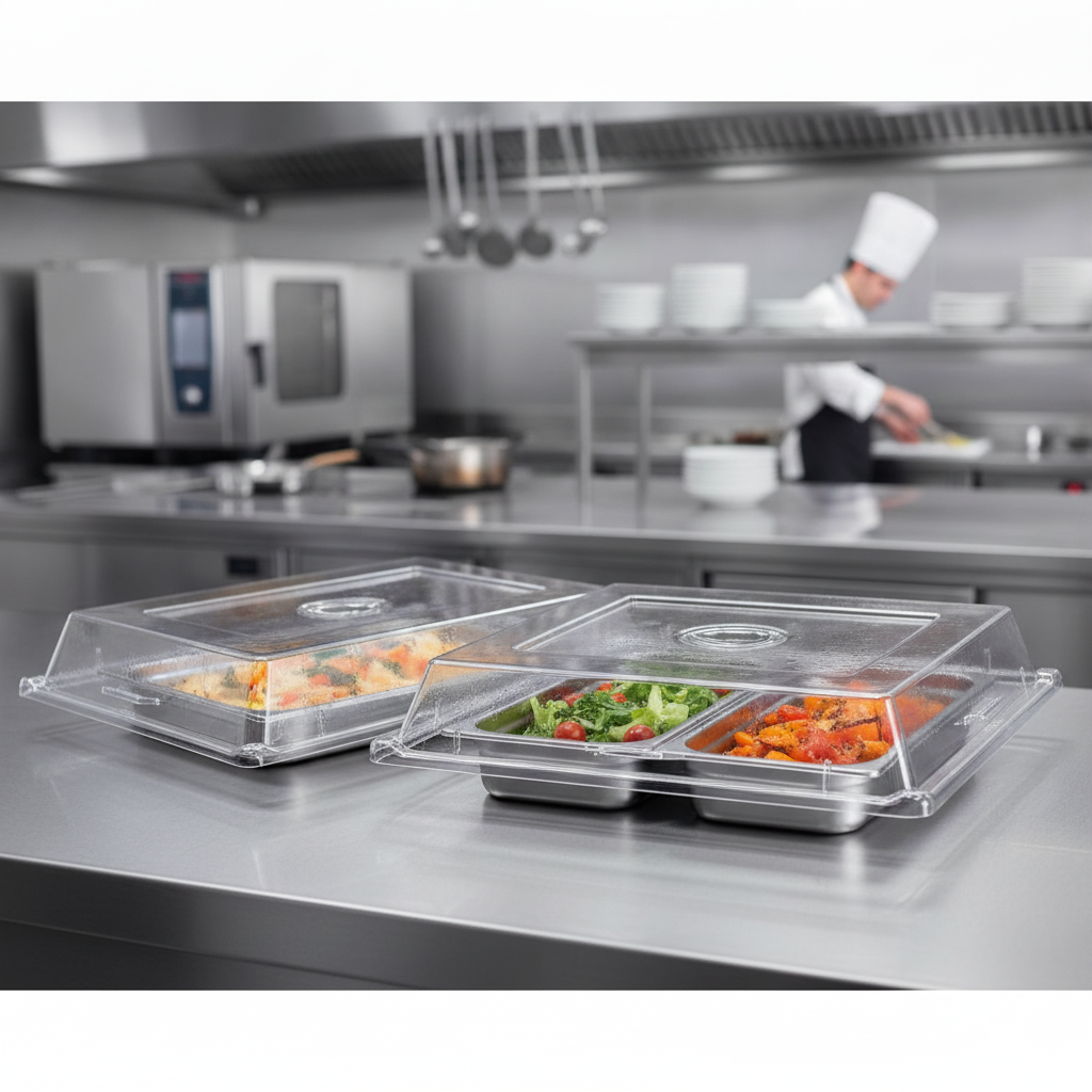 Polycarbonate Rectangular Buffet Tray Covers 530x325mm for Catering (Pack of 2)