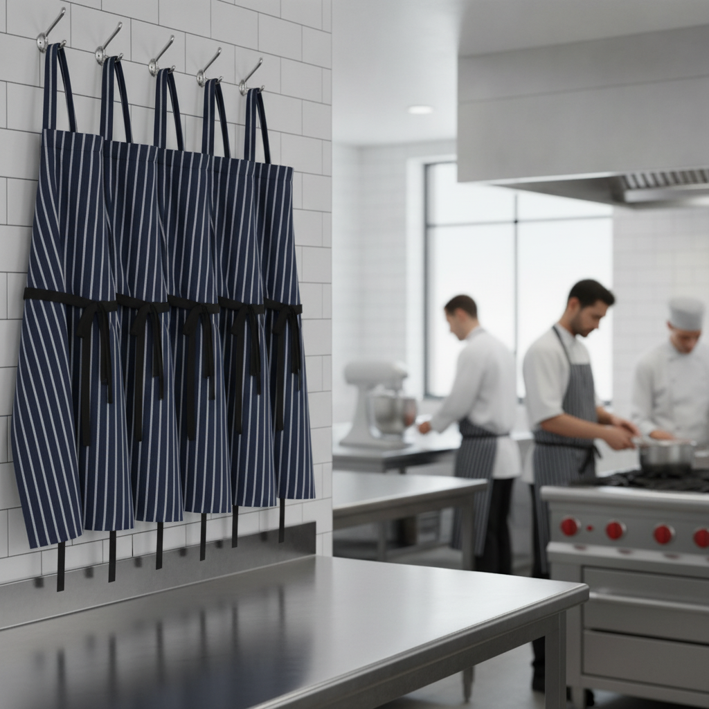Polycotton Blue Butchers Stripe Bib Aprons for Commercial Use (Pack of 5)