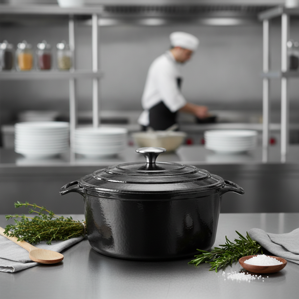 Cast Iron Round Casserole Dish 4L for Professional Kitchens
