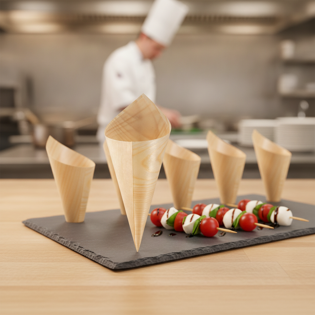 Biodegradable Poplar Wood Canape Cones 75mm for Catering (Pack of 100)