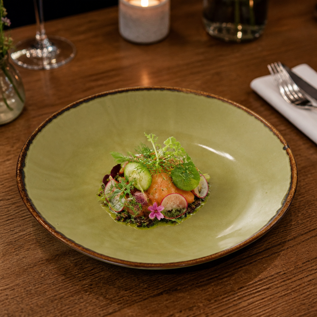 Deep Coupe Plates 255mm Green Porcelain for Farm-to-Table Dining (Pack of 12)