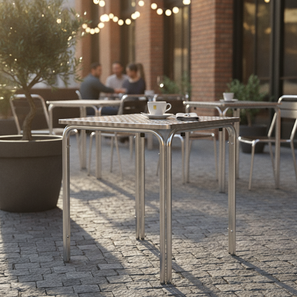 Stainless Steel and Aluminium Square Bistro Table 600mm for Indoor & Outdoor Use