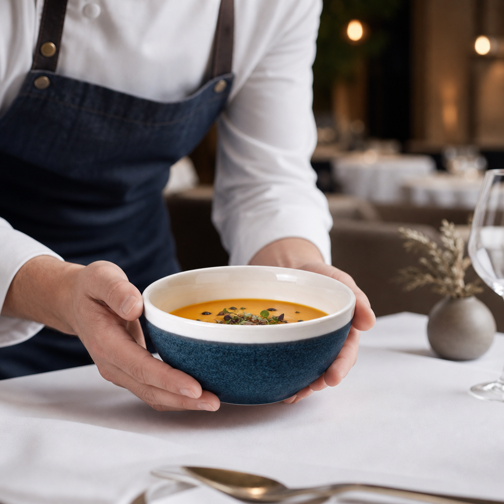 Sapphire Blue Porcelain Soup Bowls 160mm for Fine Dining