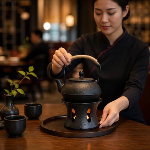 Cast Iron Teapot Warmer in Black for Hot Drink Presentation