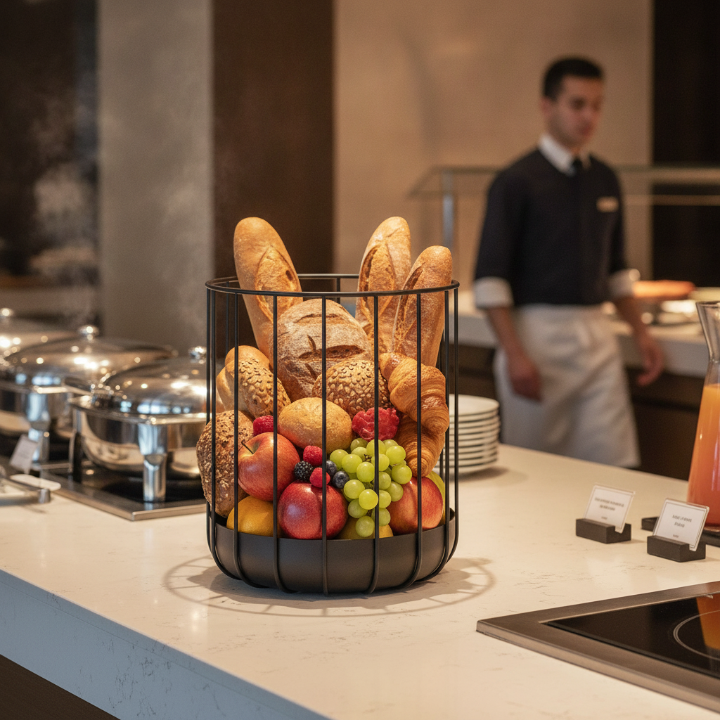 Powder Coated Steel Black Bread and Fruit Basket 225mm for Buffets