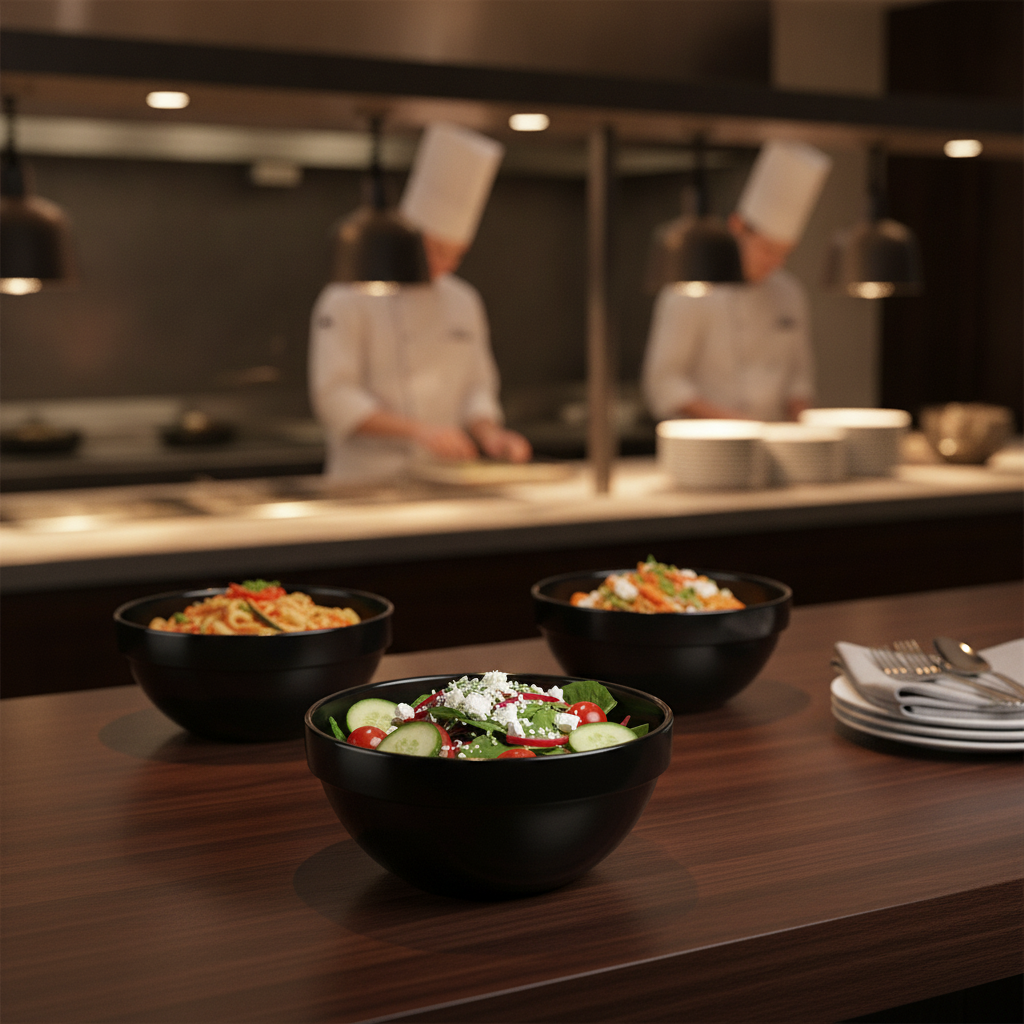 Black Melamine Bowl 0.5L for Buffet Service
