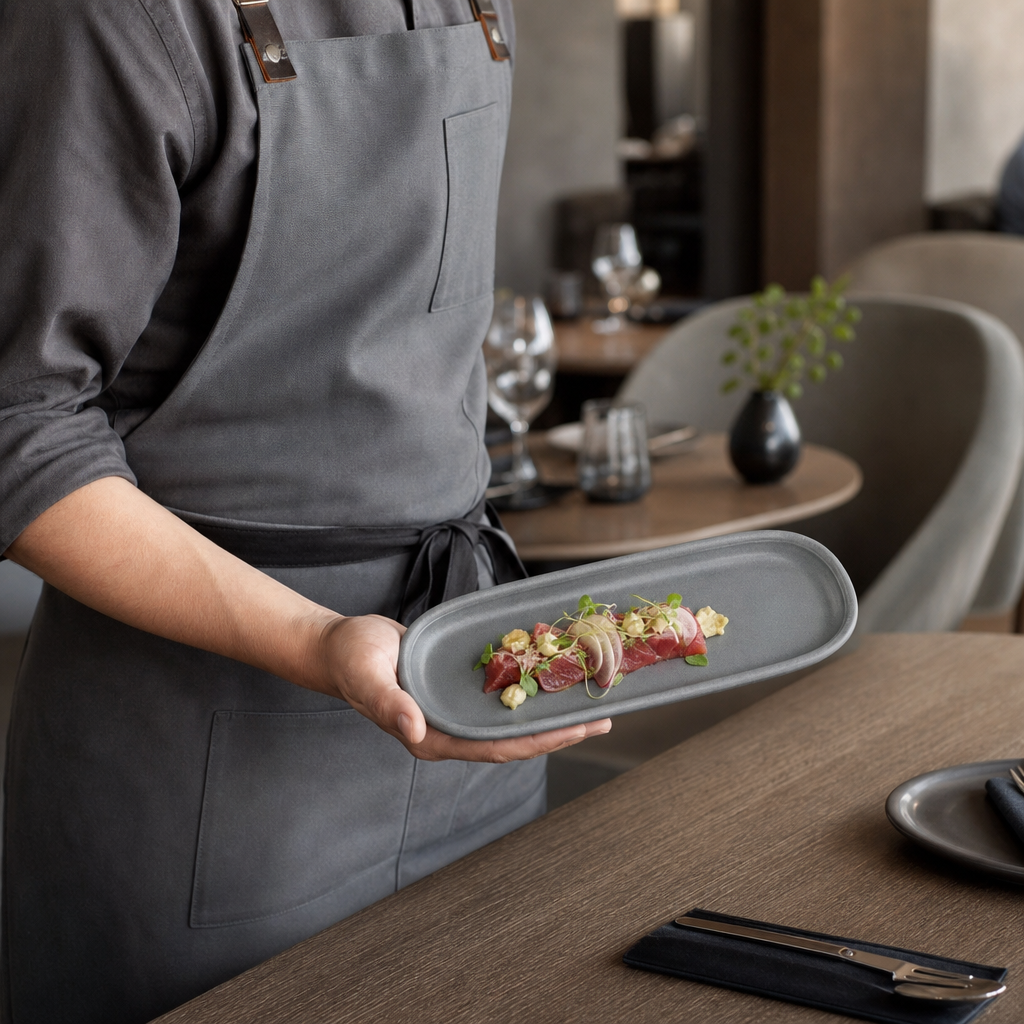 Trays 230x95mm Grey Vitrified Ceramic for Serving and Entertaining (Pack of 6)