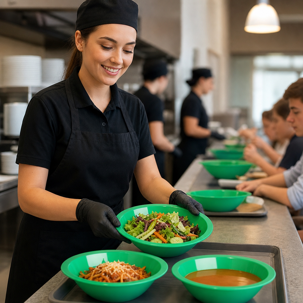 Polypropylene Bowls 174mm Green Ceramic for Schools & Institutions (Pack of 12)