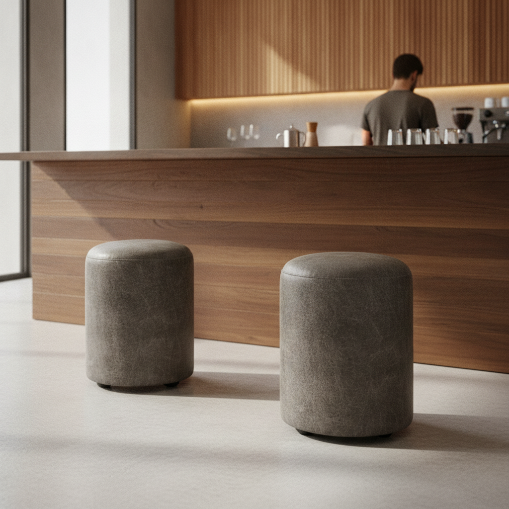Rubber Wood Cylinder Bar Stools 470x350mm for Cafés & Restaurants (Pack of 2)