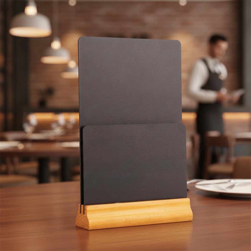 Wood Holder with Double Blackboard for Tabletop Use