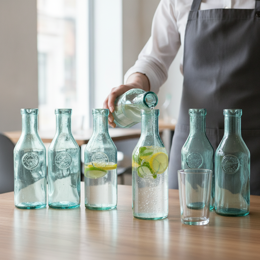 Glass Water Bottle 1L for Serving Fresh Water (Pack of 6)