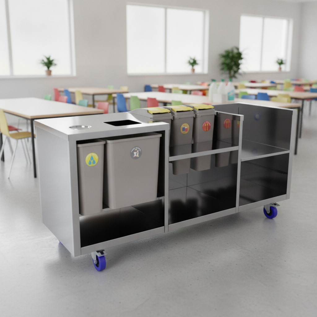 Stainless Steel Waste Clearing Trolley for Schools