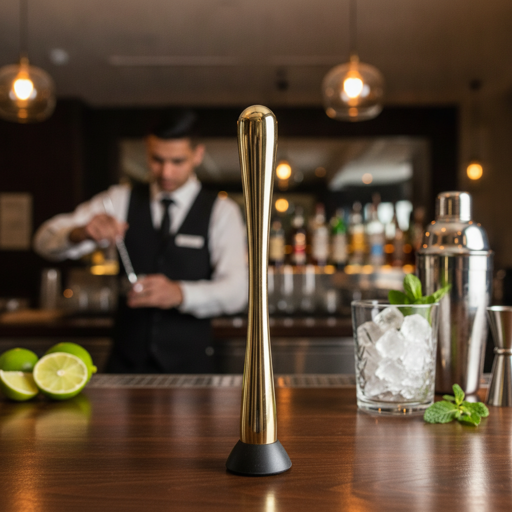 Gold Plated Stainless Steel Cocktail Muddler 23cm for Bartenders