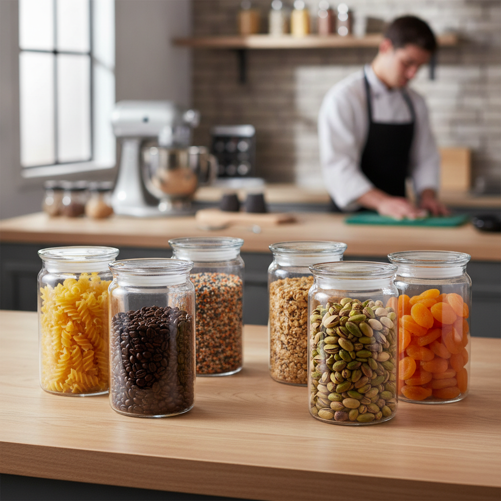 Glass Storage Jars 1.5L for Modern Kitchens (Pack of 6)