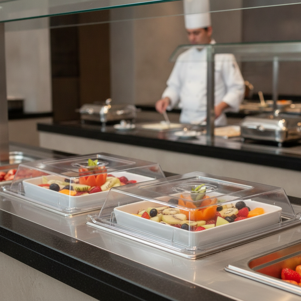 Polycarbonate Square Tray Covers 303mm for Buffet Service (Pack of 2)