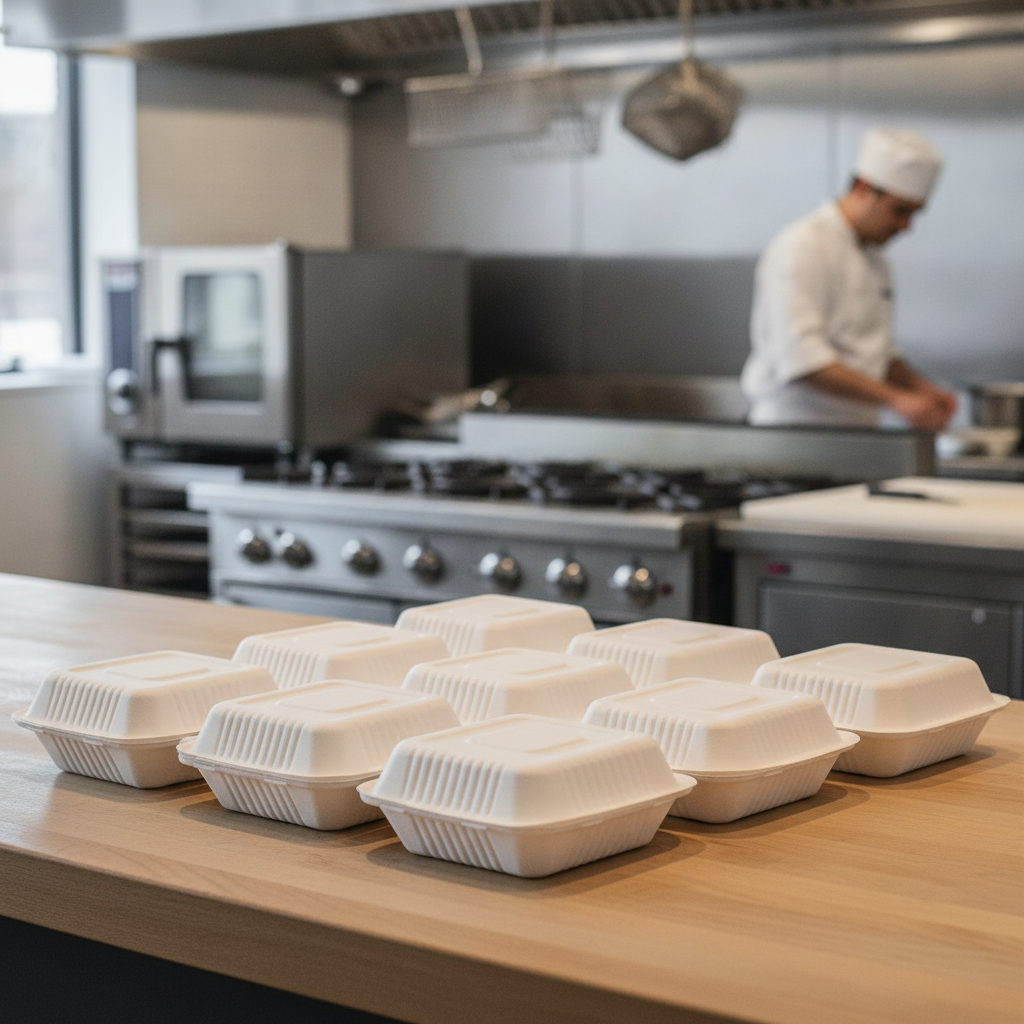 Bagasse Hinged Food Containers 200 Pack for Festivals & Catering