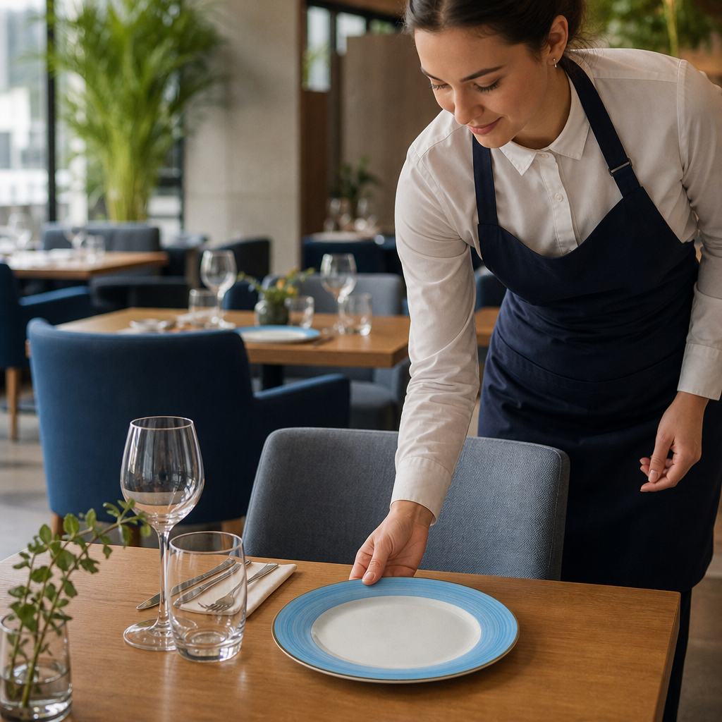 Slimline Plates 255mm Blue Porcelain for Cafés & Restaurants (Pack of 24)
