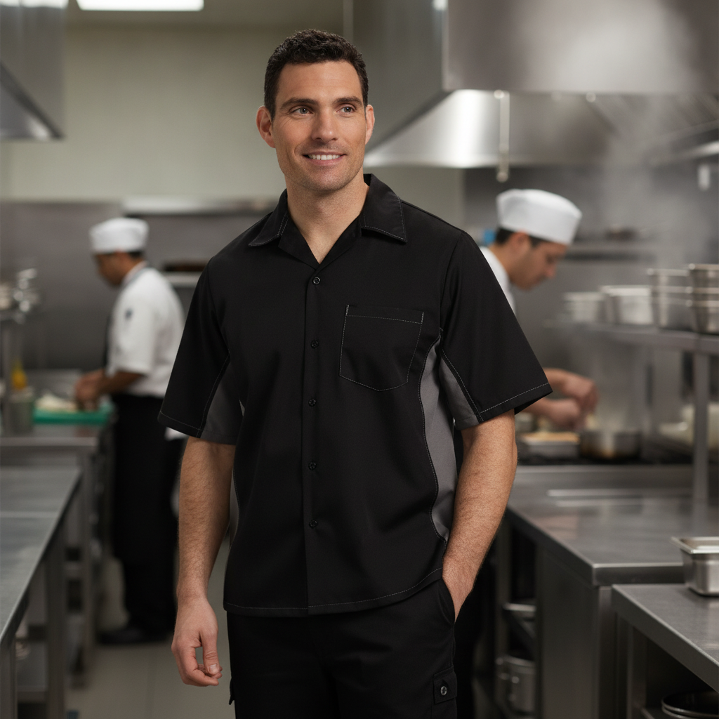 Polycotton Black Unisex Contrast Shirt for Hospitality